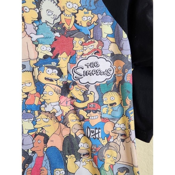 The Simpsons T-Shirt 3/4 Sleeve Color Block‎ Yellow Black All Over Front All - Picture 2 of 8